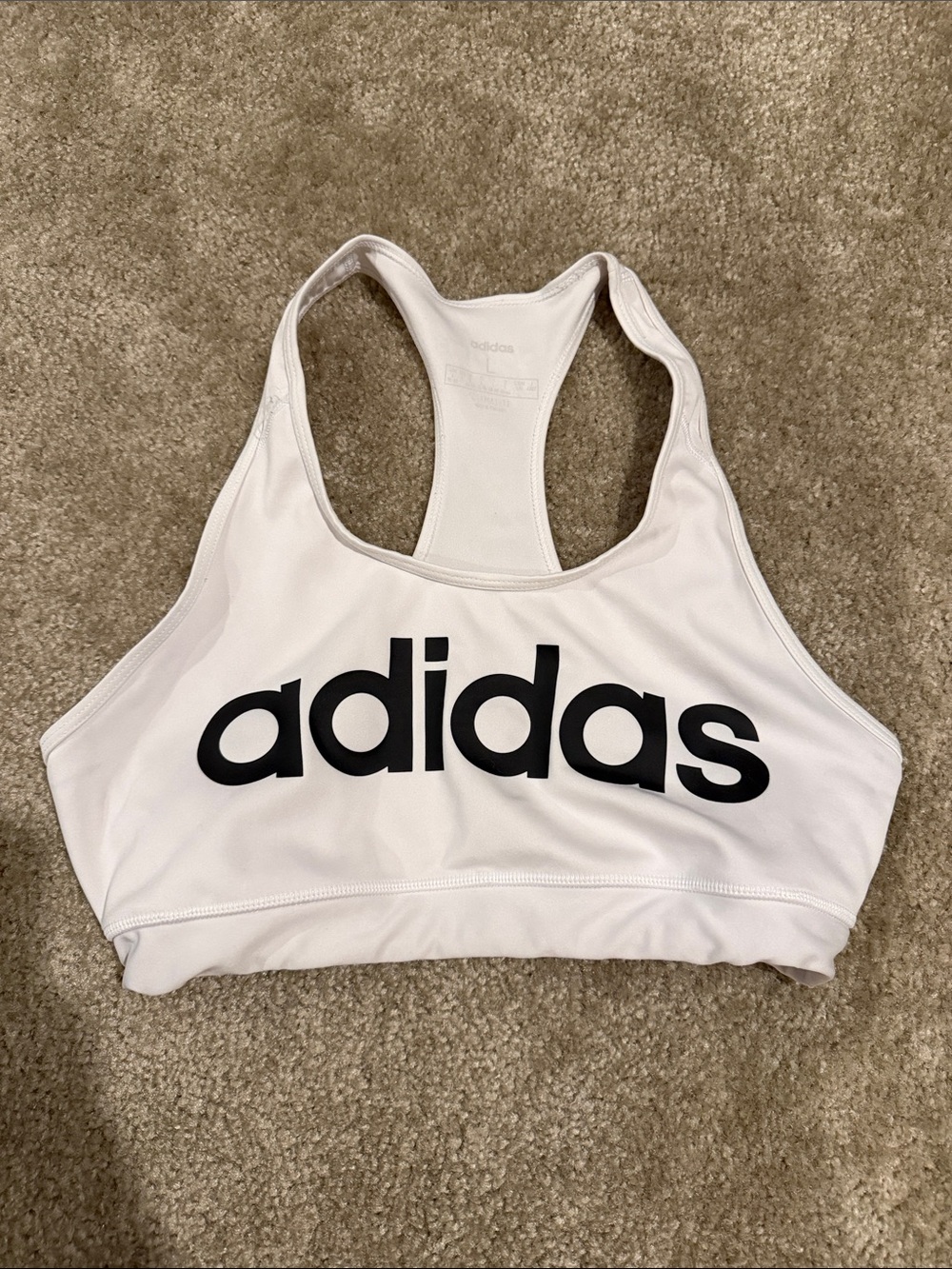 adidas White Racerback Sports Bra with Black Logo